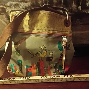 Fossil Multicolor Bird Print Crossbody Bag